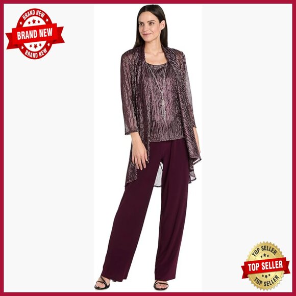 3-Piece Pant Set with Duster Jacket Polyester Blend Formal Occasion Outfit